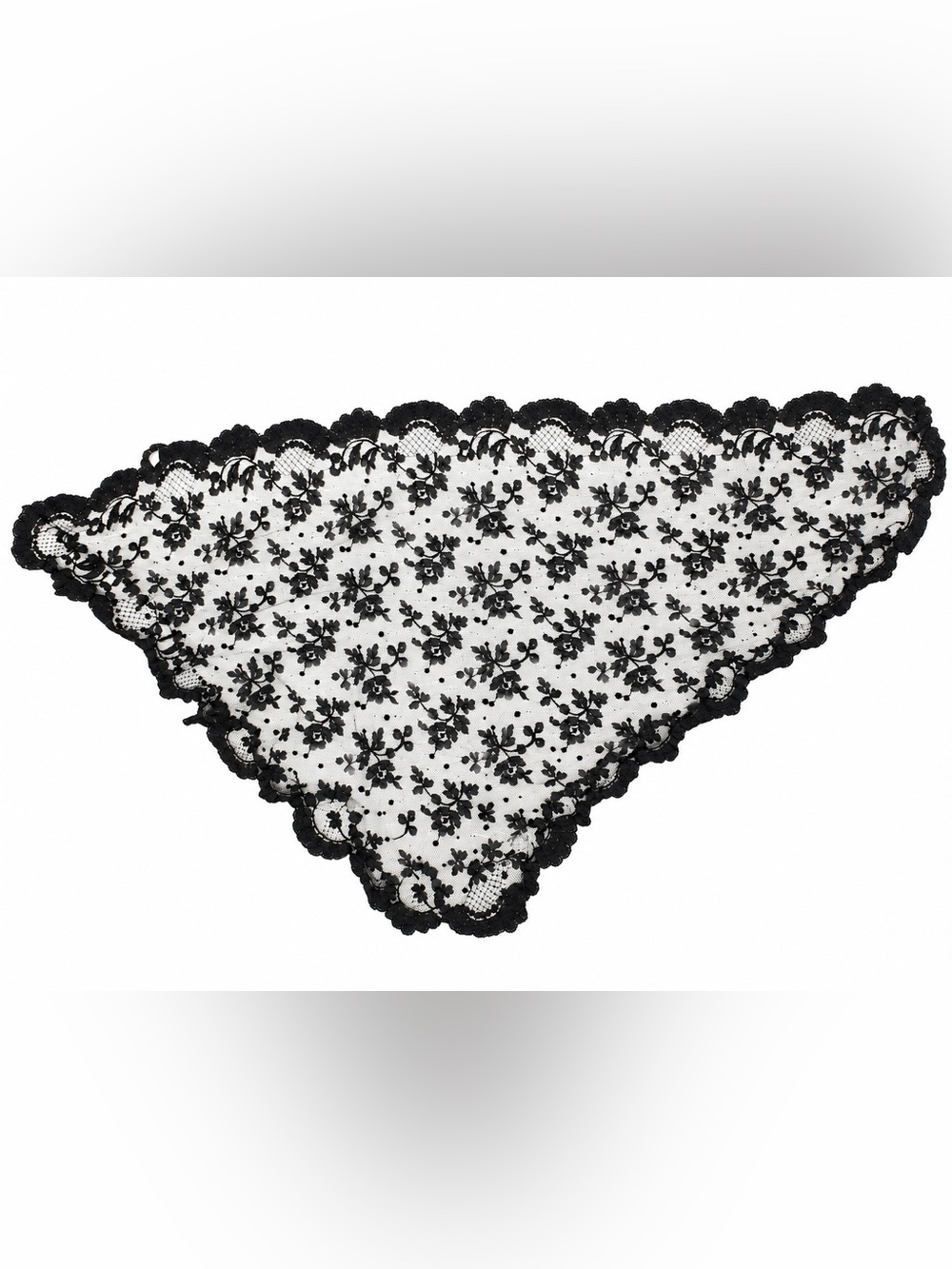 Vintage Black Sheer Floral Lace Triangle Scarf Shawl Mantilla Scalloped Edge